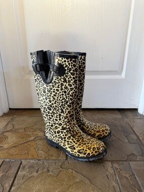 Tall Leopard Print Rain Boots